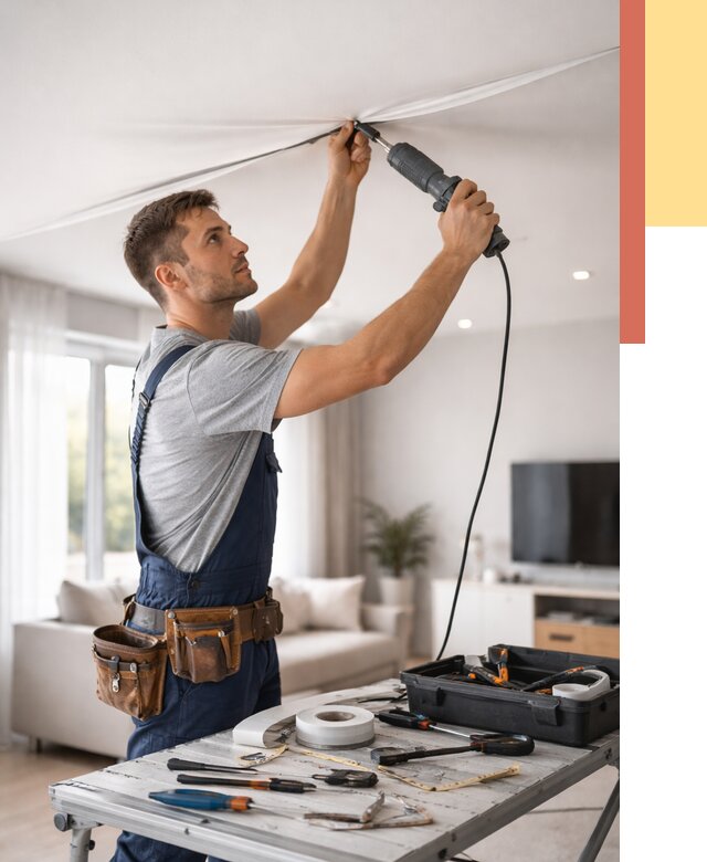 Ремонт натяжных потолков в Гудермесе от 9735 руб. под ключ — ОТДЕЛОЧНИК-Гдр