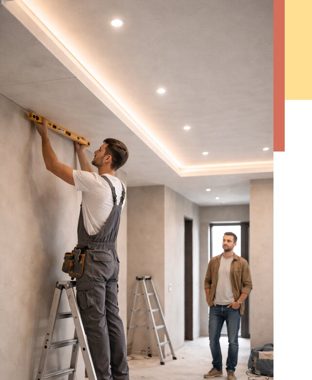 Потолок из гипсокартона с подсветкой в Гудермесе от 769 руб./м2 под ключ | ОТДЕЛОЧНИК-Гдр