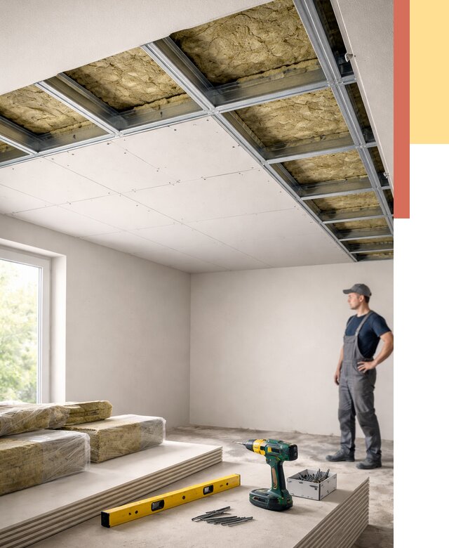 Звукоизоляция потолка ГКЛ в Гудермесе от 973 руб. — монтаж под ключ | ОТДЕЛОЧНИК-Гдр