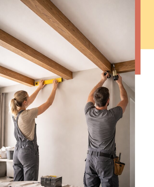 Монтаж декоративных балок на потолок в Гудермесе от 4304 руб. — ОТДЕЛОЧНИК-Гдр